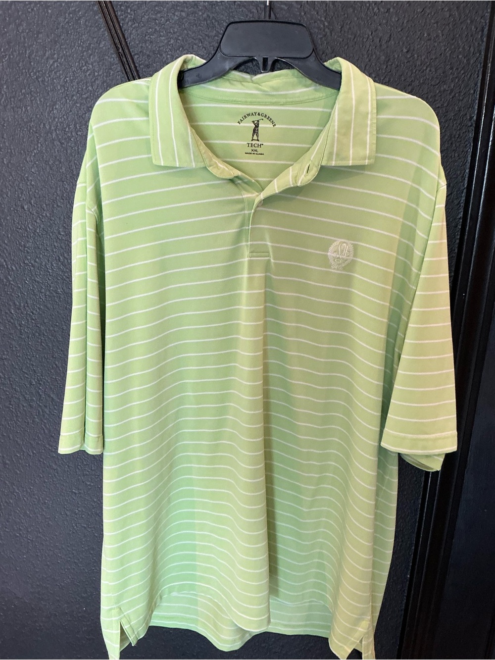 Fairway & Greene Tech Golf Polo Shirt Mens XXL Green White Stripe Performance”